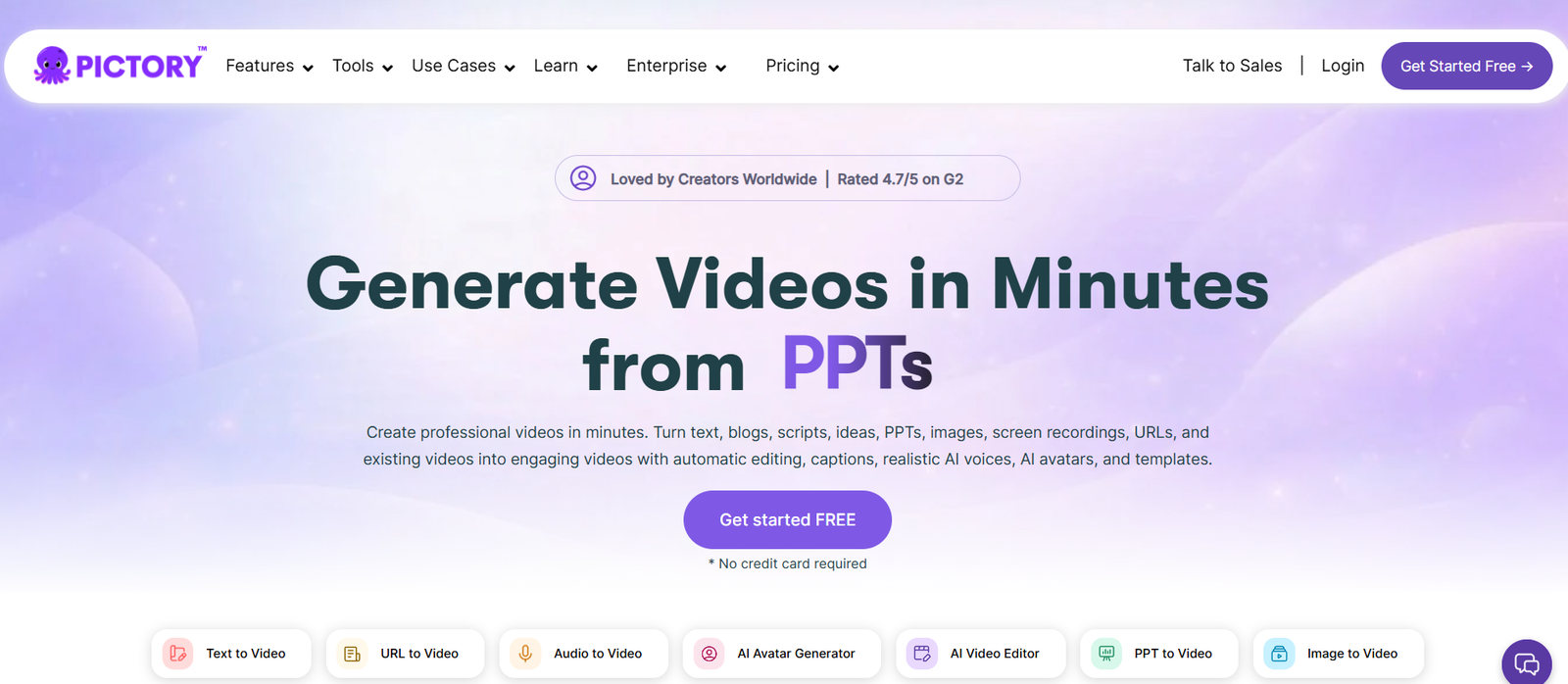 Pictory AI dashboard showing script-to-video editor with scene selection, AI voiceover options, and stock media library for small business video creation