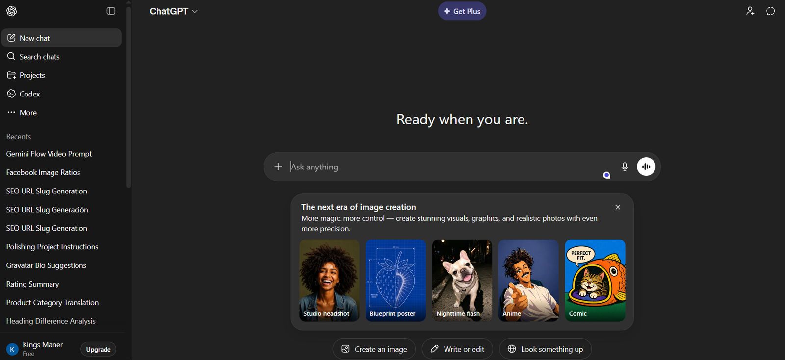 ChatGPT dashboard showing chat interface, sidebar conversations, and model selector for small business use