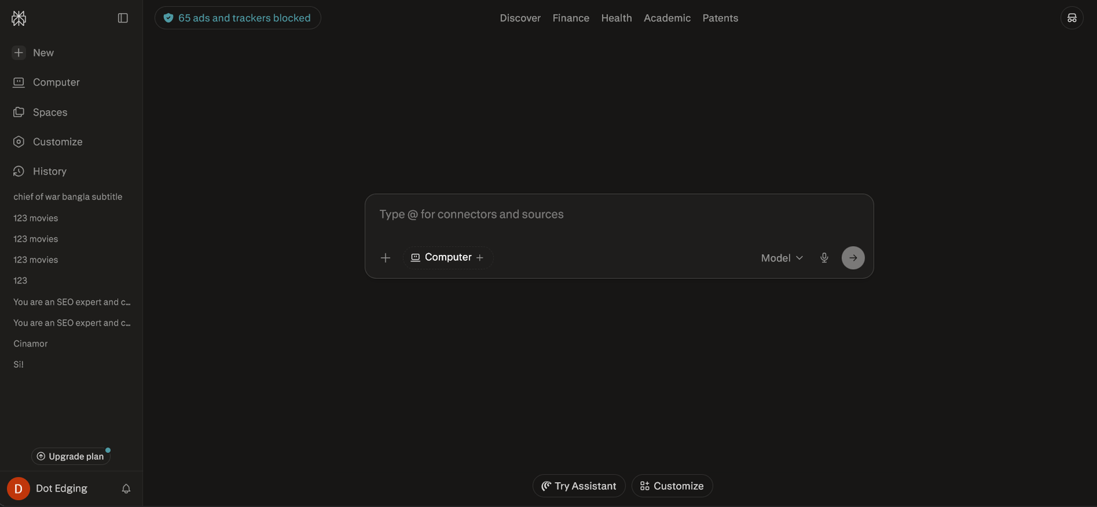 Perplexity AI for small business dashboard showing Pro Search results with cited sources and Spaces sidebar