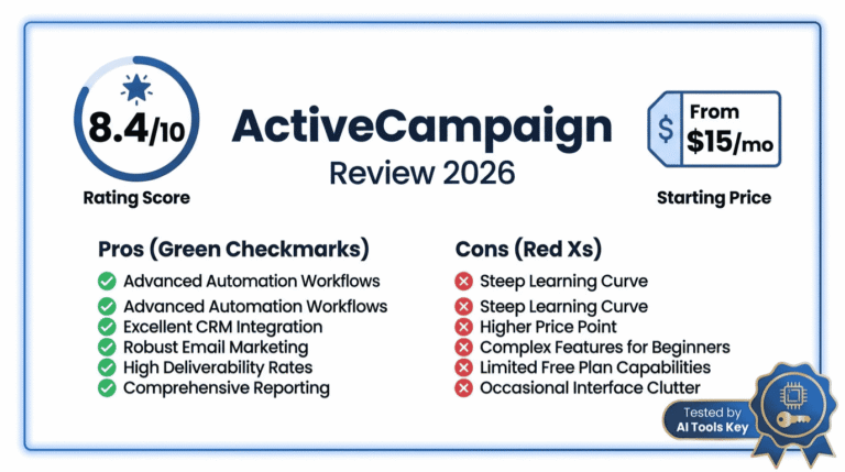 ActiveCampaign review — detailed analysis with pros, cons, pricing, and expert rating