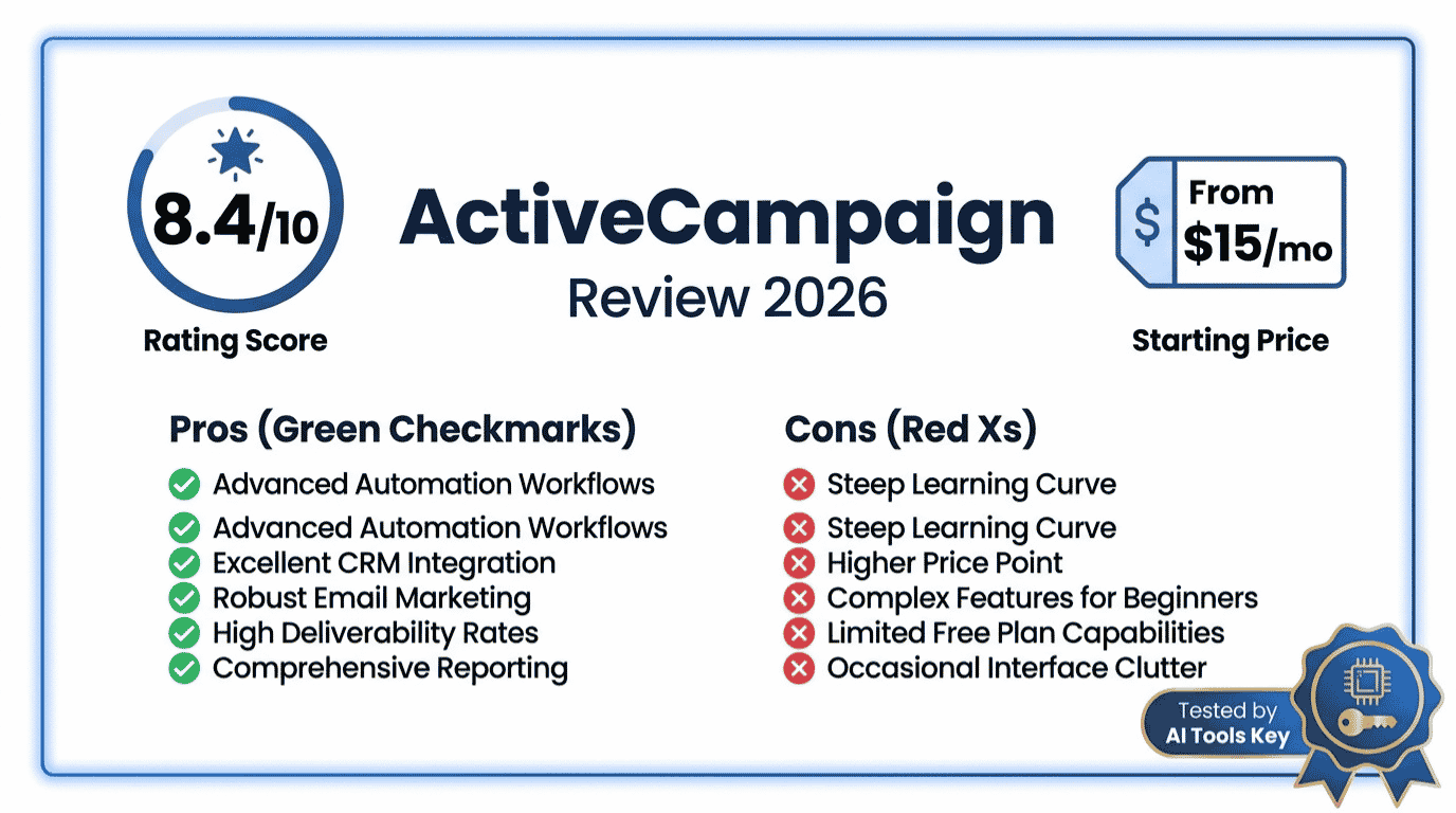 ActiveCampaign review — detailed analysis with pros, cons, pricing, and expert rating