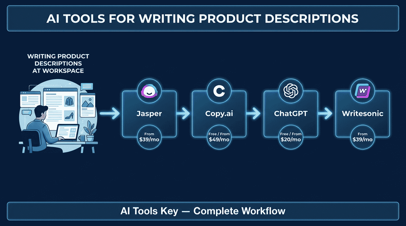 ai tools for writing product descriptions — complete tool stack with Jasper, Copy.ai, ChatGPT and monthly costs