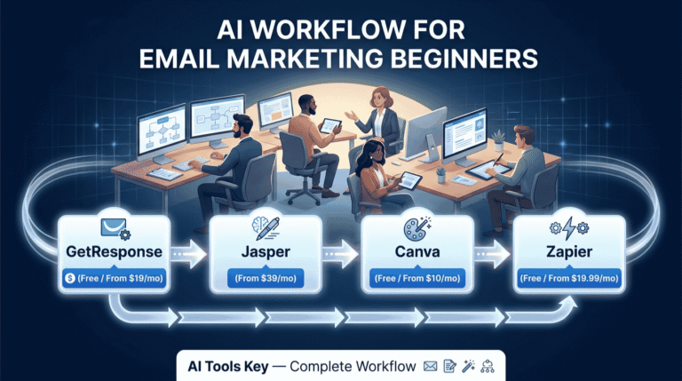 ai workflow for email marketing beginners — complete tool stack with GetResponse, Jasper, Canva and monthly costs