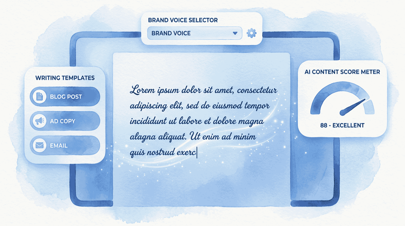 Best AI writing tools for small business shown inside a modern AI writing editor interface