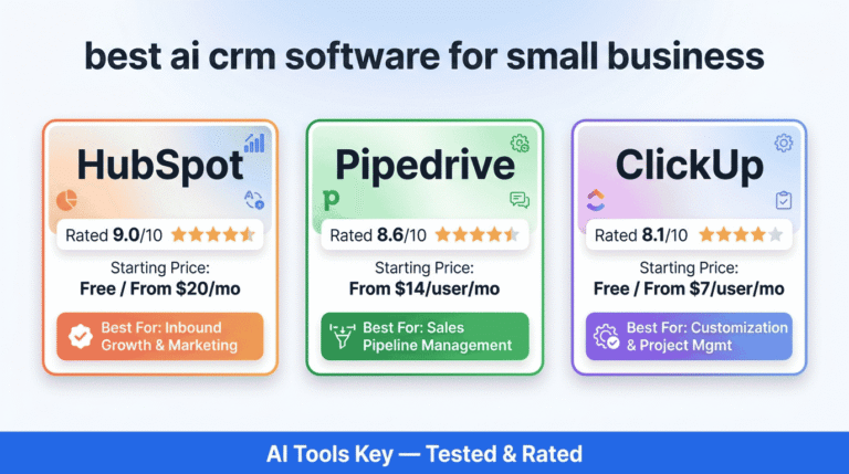 best ai crm software for small business — comparison of HubSpot, Pipedrive, ClickUp and more with ratings, pricing, and recommendations