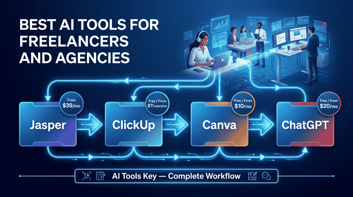 best ai tools for freelancers and agencies — complete tool stack with Jasper, ClickUp, Canva and monthly costs