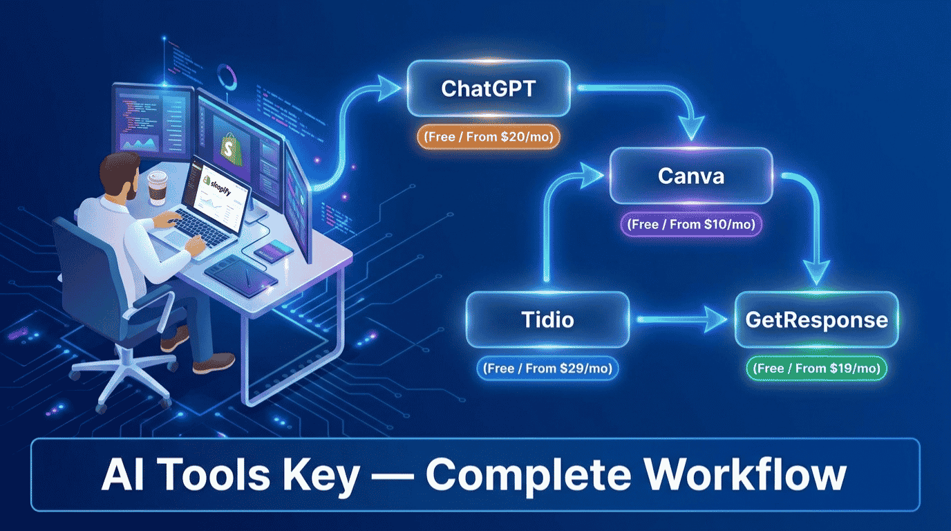 best ai tools for shopify store owners — complete tool stack with ChatGPT, Canva, Tidio and monthly costs