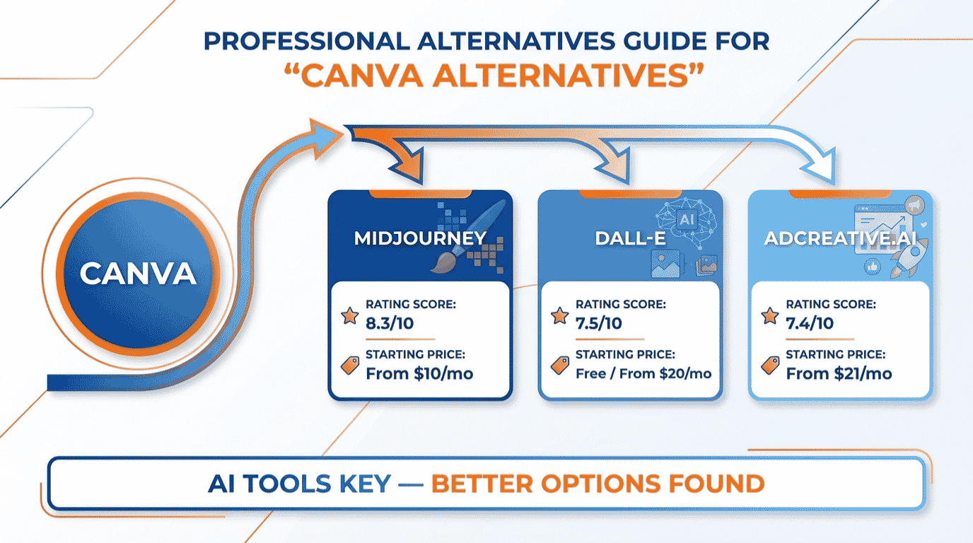canva alternatives for business — top picks including Midjourney, DALL-E, AdCreative.ai with pricing and features