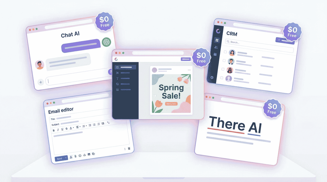 Free AI tools interfaces for business in 2026 including chat, design, and CRM