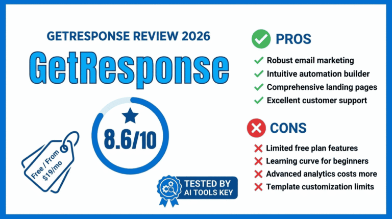 GetResponse review — detailed analysis with pros, cons, pricing, and expert rating