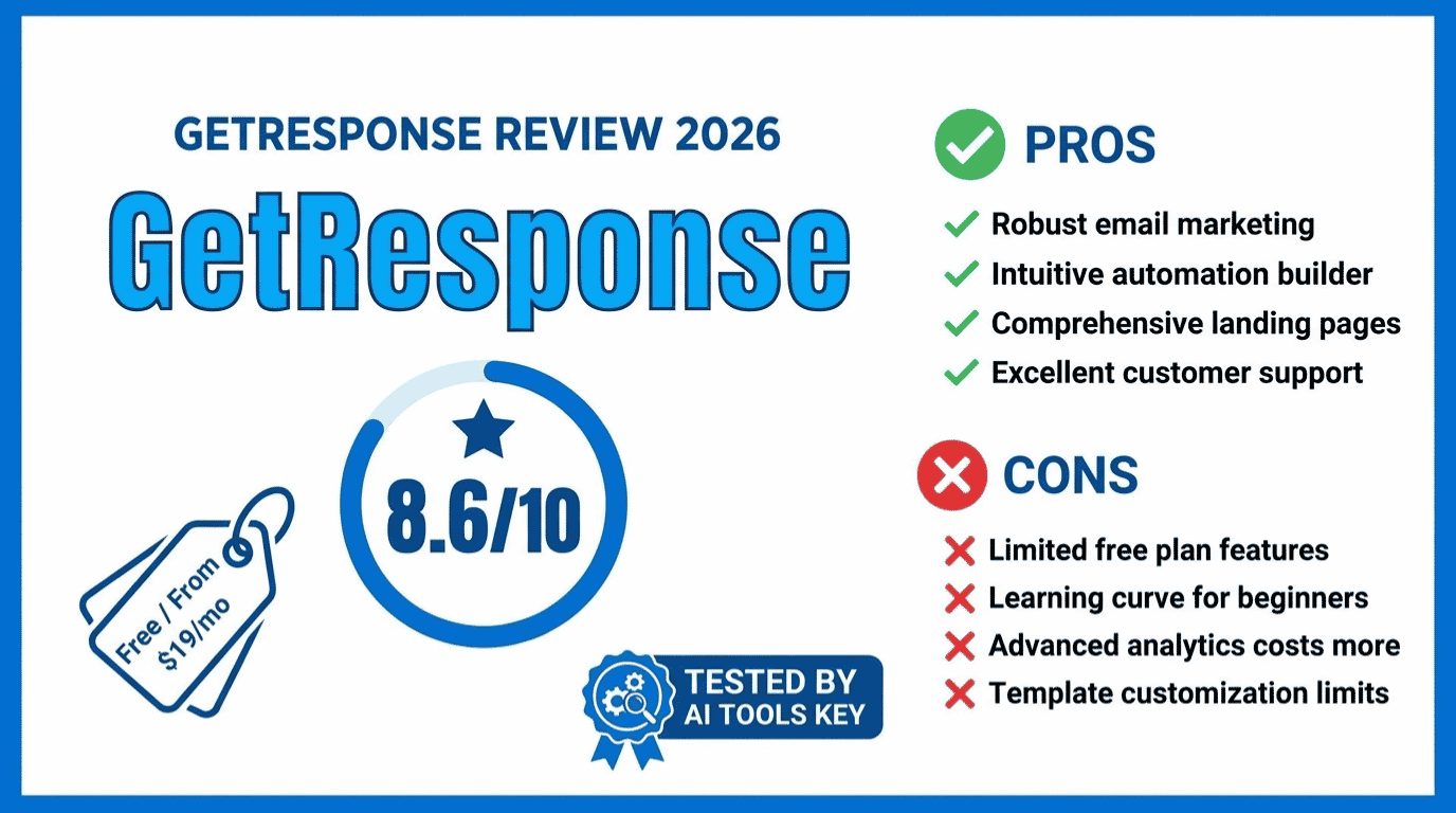 GetResponse review — detailed analysis with pros, cons, pricing, and expert rating