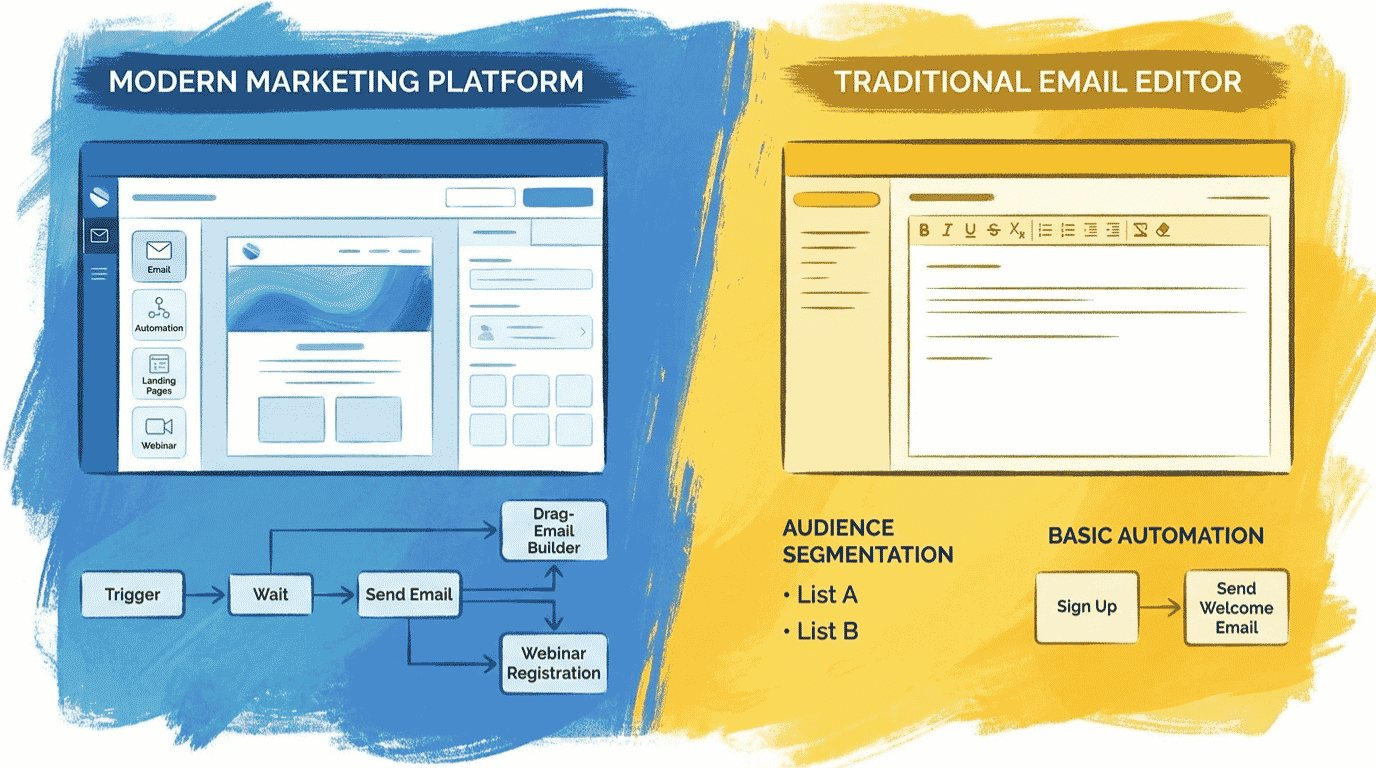 GetResponse vs Mailchimp interface comparison showing both email marketing dashboards side by side