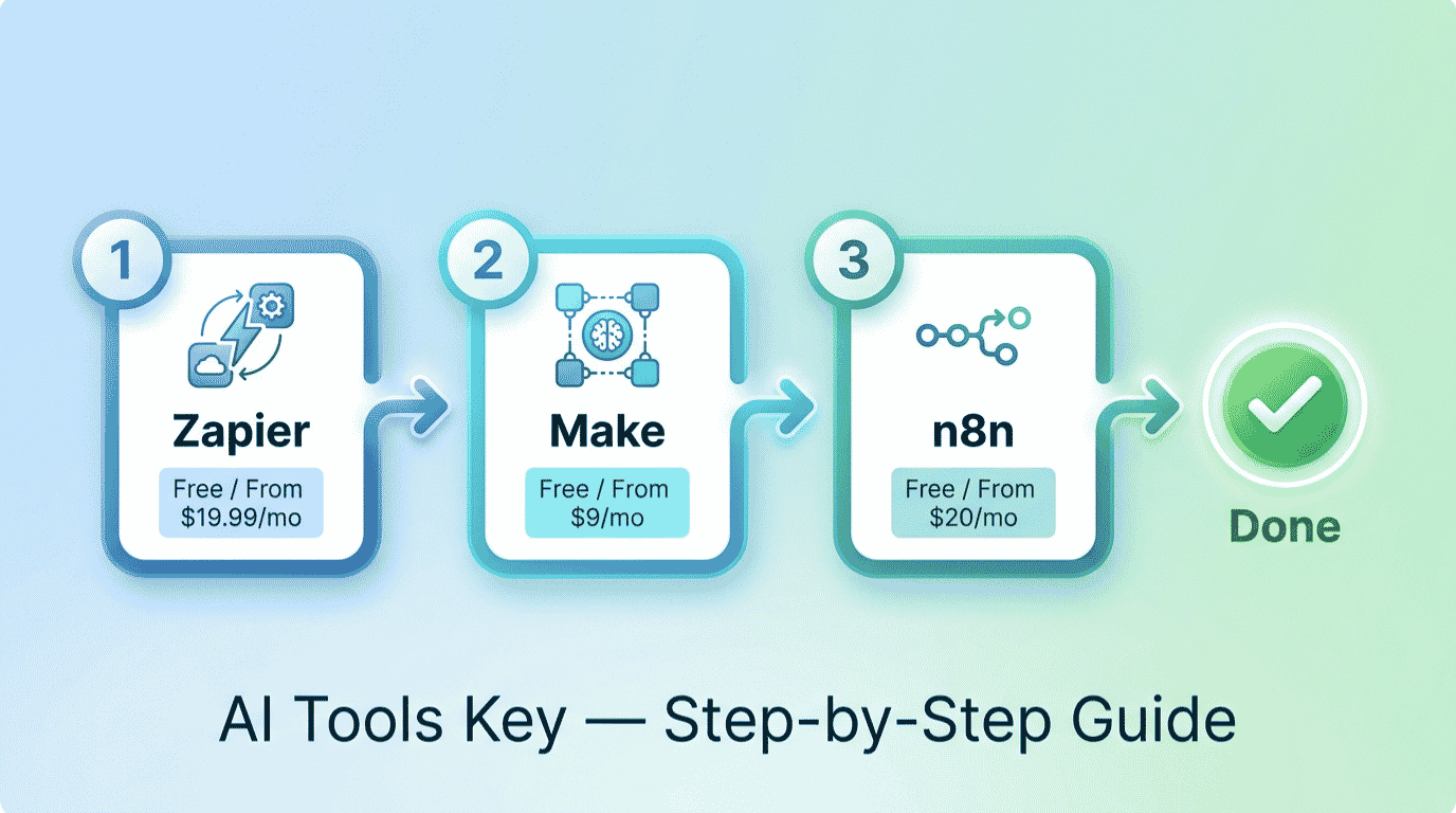 how to create ai workflow automation — step-by-step guide using Zapier, Make, n8n