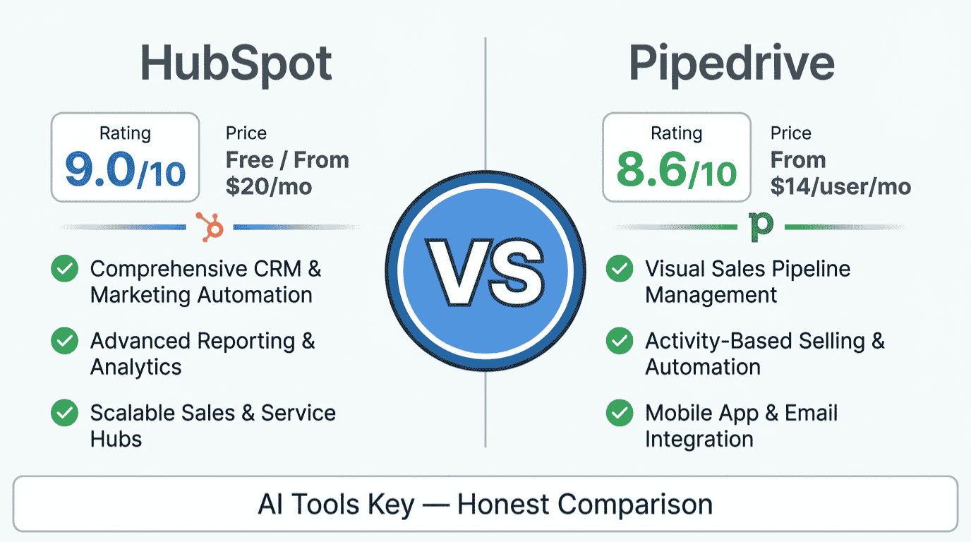 HubSpot vs Pipedrive comparison — features, pricing, and verdict for small business