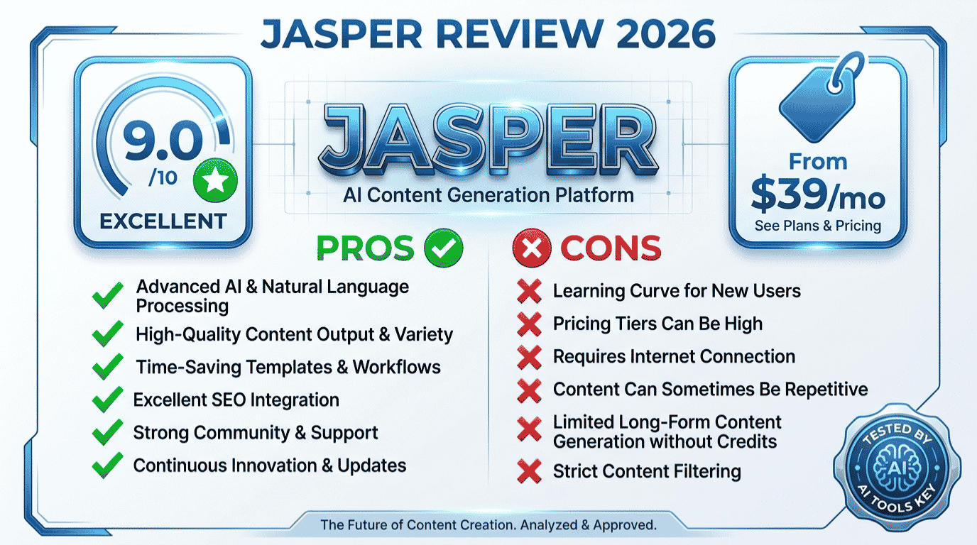 Jasper review — detailed analysis with pros, cons, pricing, and expert rating