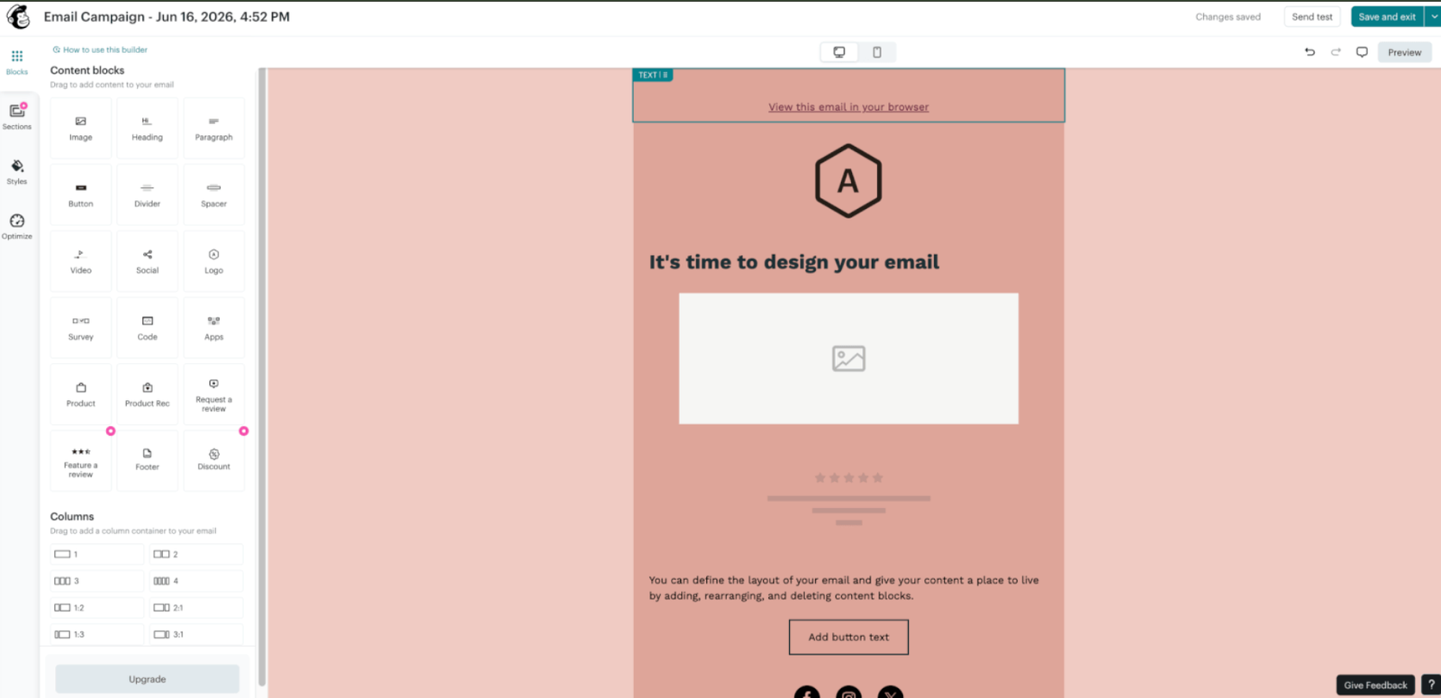 Mailchimp email marketing dashboard showing the campaign builder and audience overview for small business