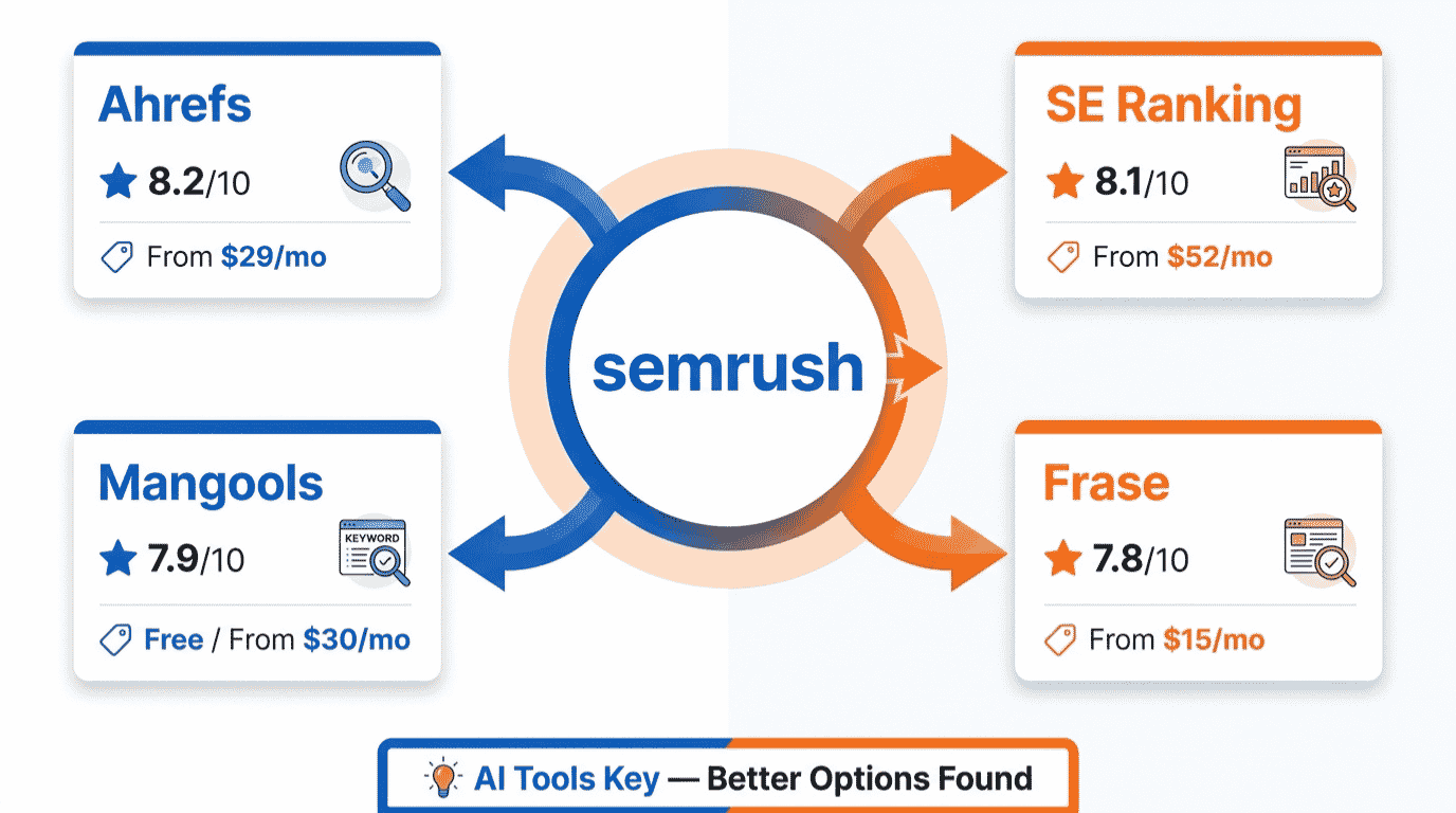 semrush alternatives — top picks including Ahrefs, SE Ranking, Mangools with pricing and features