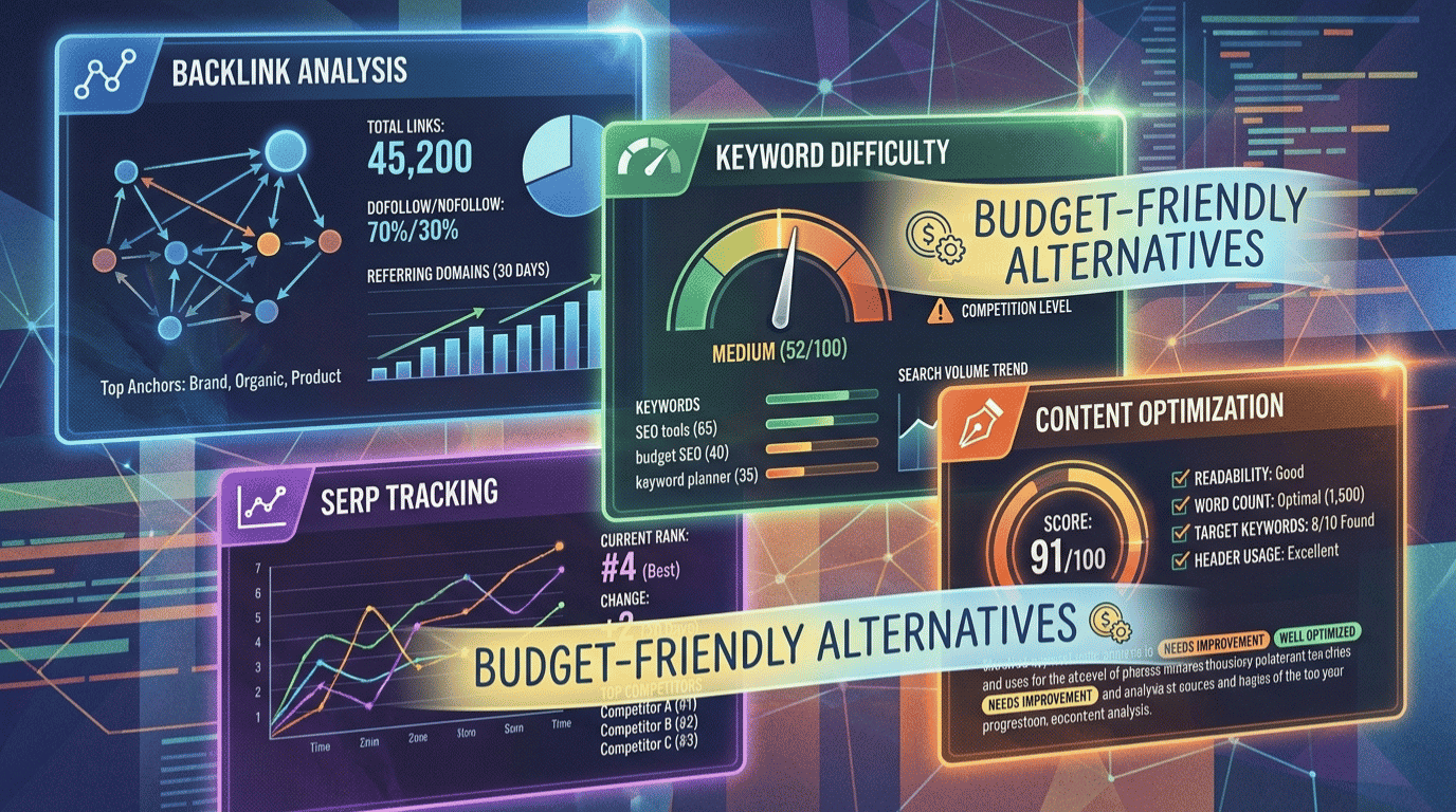 Semrush alternatives 2026 compared: Ahrefs, SE Ranking, Mangools and Frase SEO tools side by side
