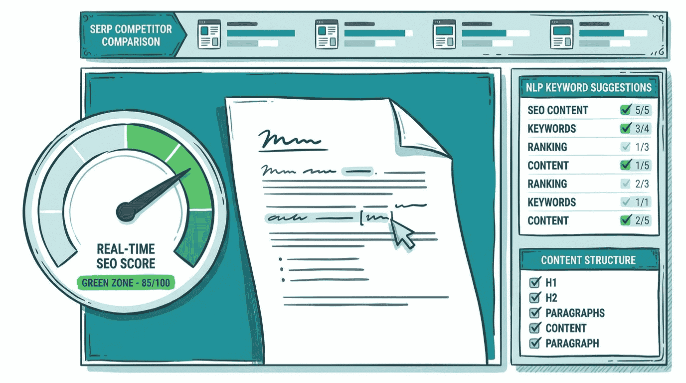 Surfer SEO review 2026 showing the Content Editor and real-time Content Score in action