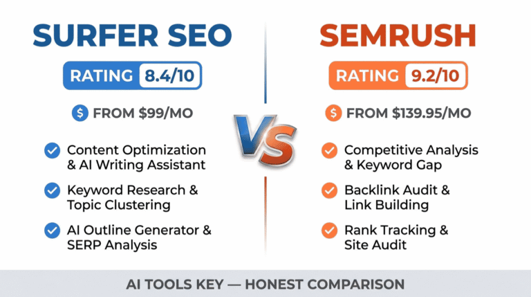 Surfer SEO vs Semrush comparison — features, pricing, and verdict for small business