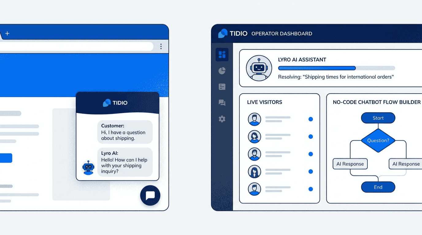 Tidio review of the platform dashboard showing live chat, chatbot flows, and the Lyro AI agent