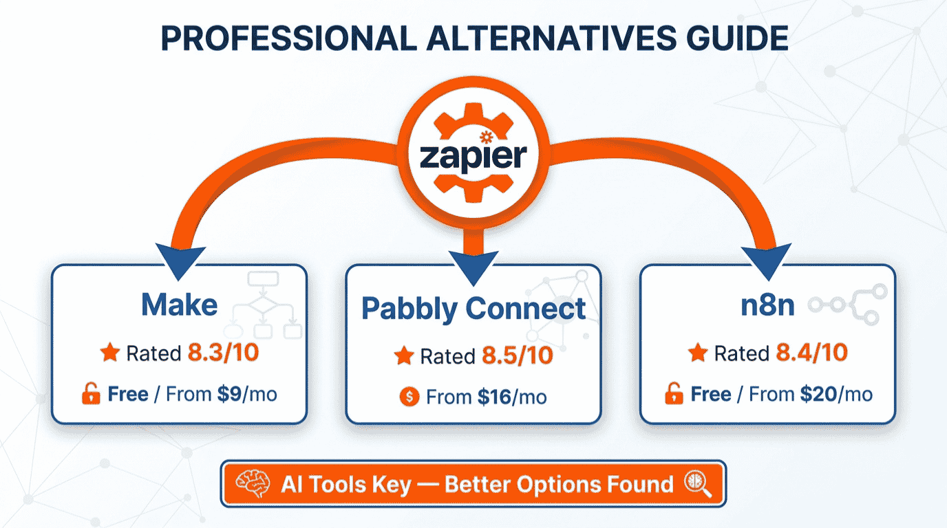 zapier alternatives — top picks including Make, Pabbly Connect, n8n with pricing and features