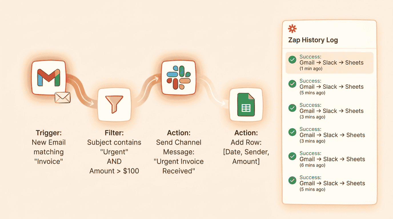 Zapier review 2026 showing the Zap automation builder with triggers and actions