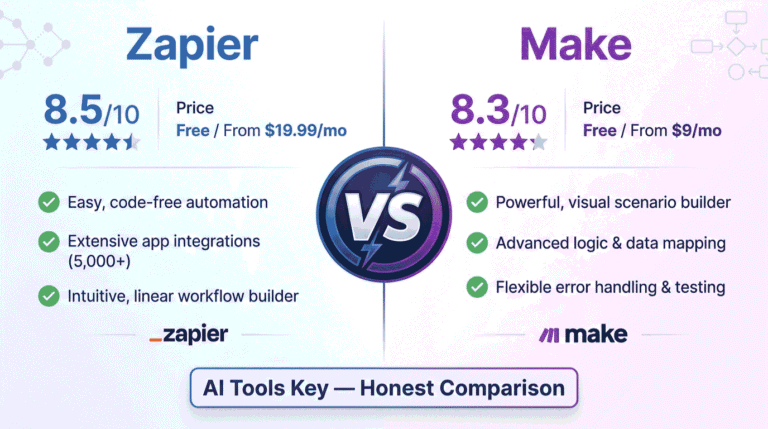 Zapier vs Make comparison — features, pricing, and verdict for small business